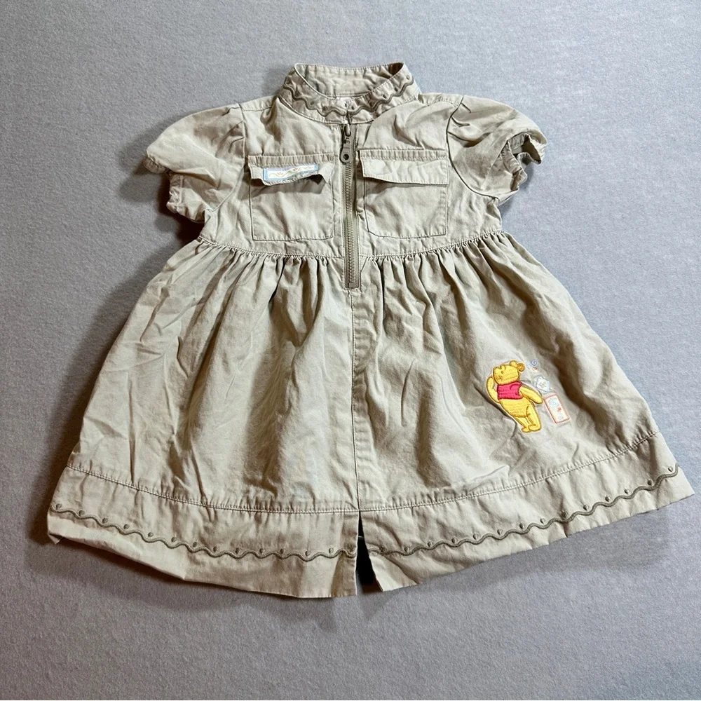 Vintage‎ Disney Winnie the Pooh Baby Dress Bloomer Set 12 Months Khaki Safari